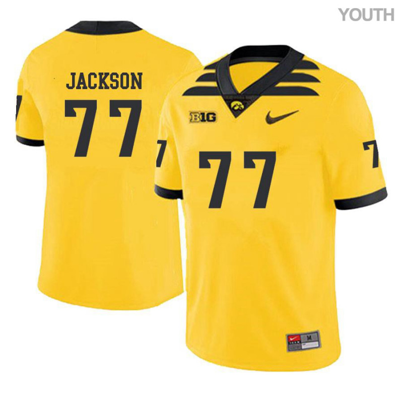 Youth Iowa Hawkeyes NCAA #77 Alaric Jackson Yellow Authentic Nike Alumni Stitched College Football Jersey UX34R63PI